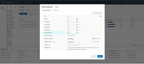 Increasing /storage/log partition size inside a vRealize Automation appliance