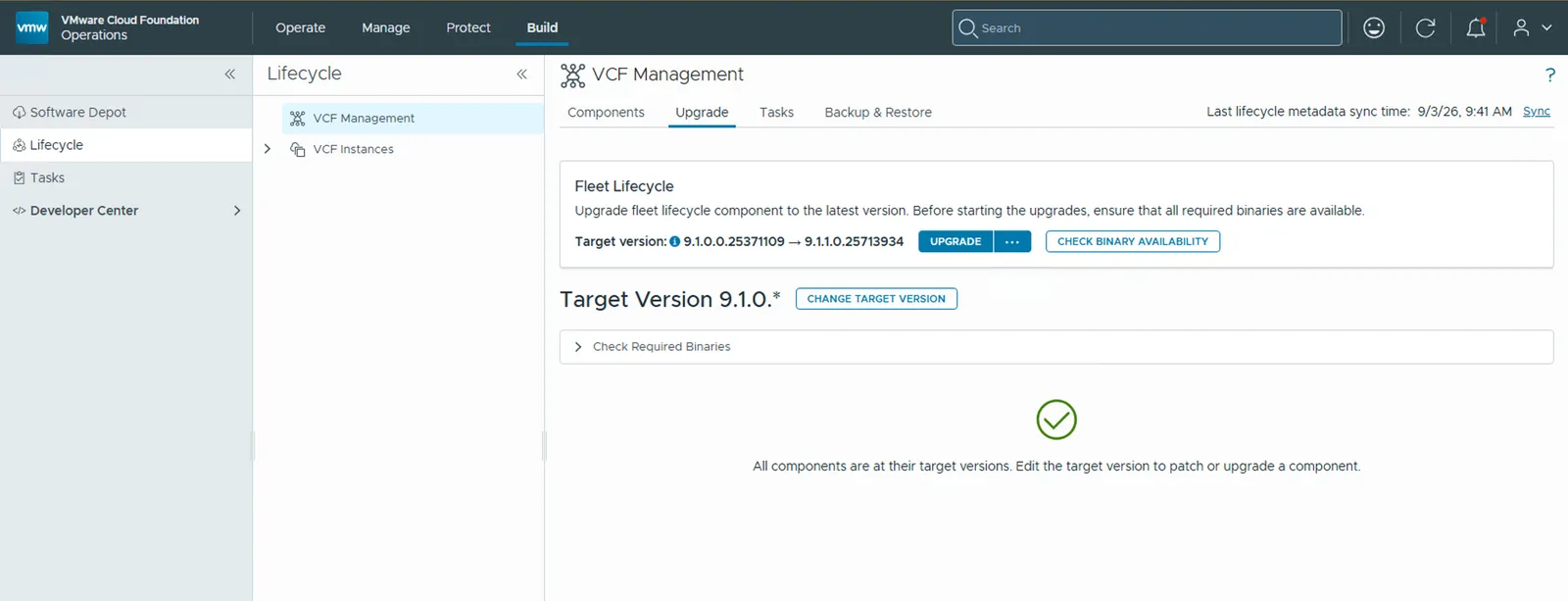 Check Binary Availability and Upgrade options for VCF Management