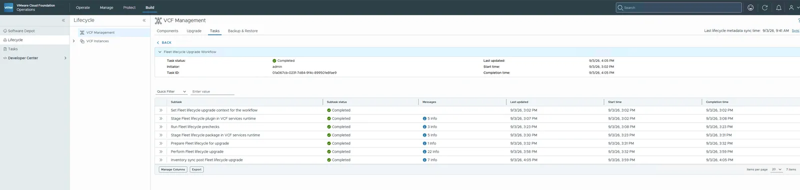 Fleet Lifecycle upgrade task completed