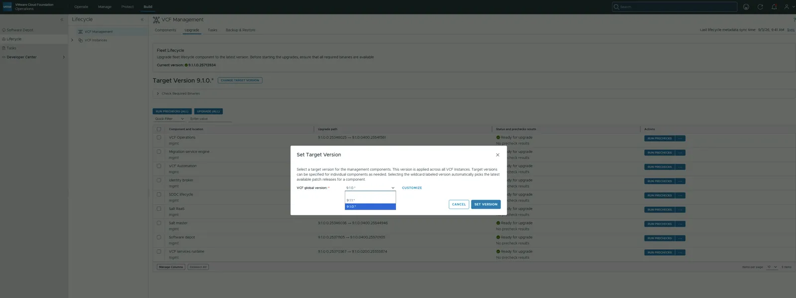 Choosing 9.1.1.0 as the target version