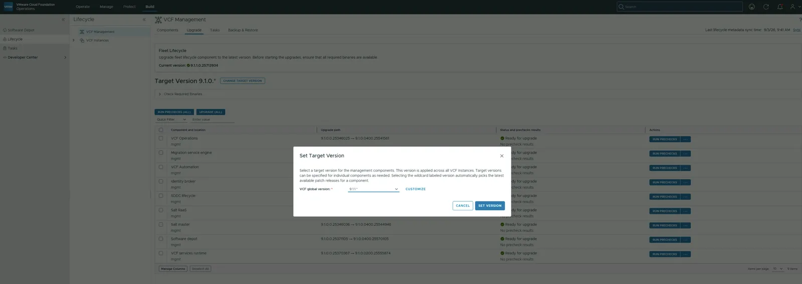 Selecting the 9.1.1.0 version