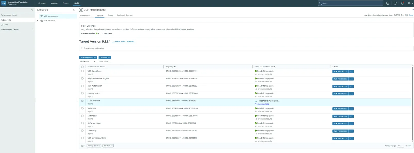 SDDC lifecycle precheck workflow running