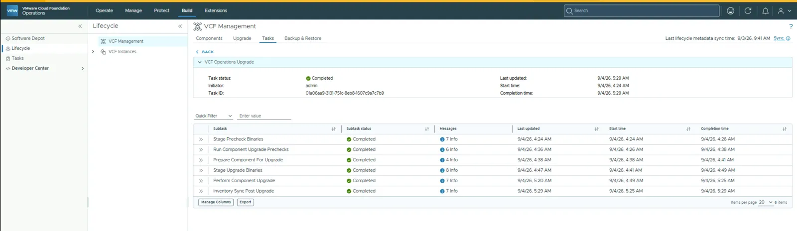 VCF Operations patching completed