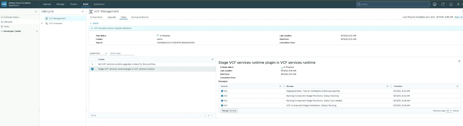 Upgrade workflow in progress with the staging subtask running