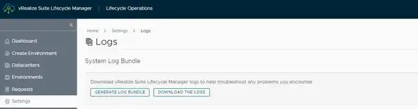 Unable to generate vRSLCM log bundle through UI