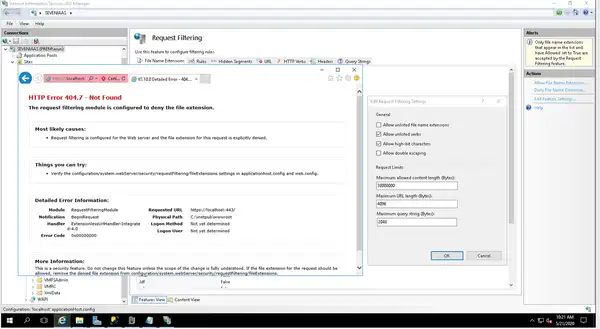 Unchecking "Allow unlisted file name extensions" causes IAAS service registration failures