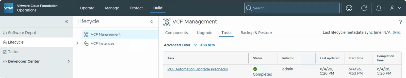 Prechecks task showing as Completed
