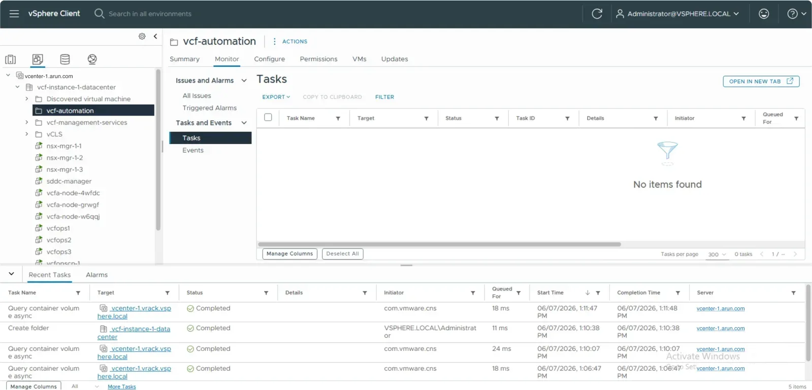 The vcf-automation folder created on the management vCenter