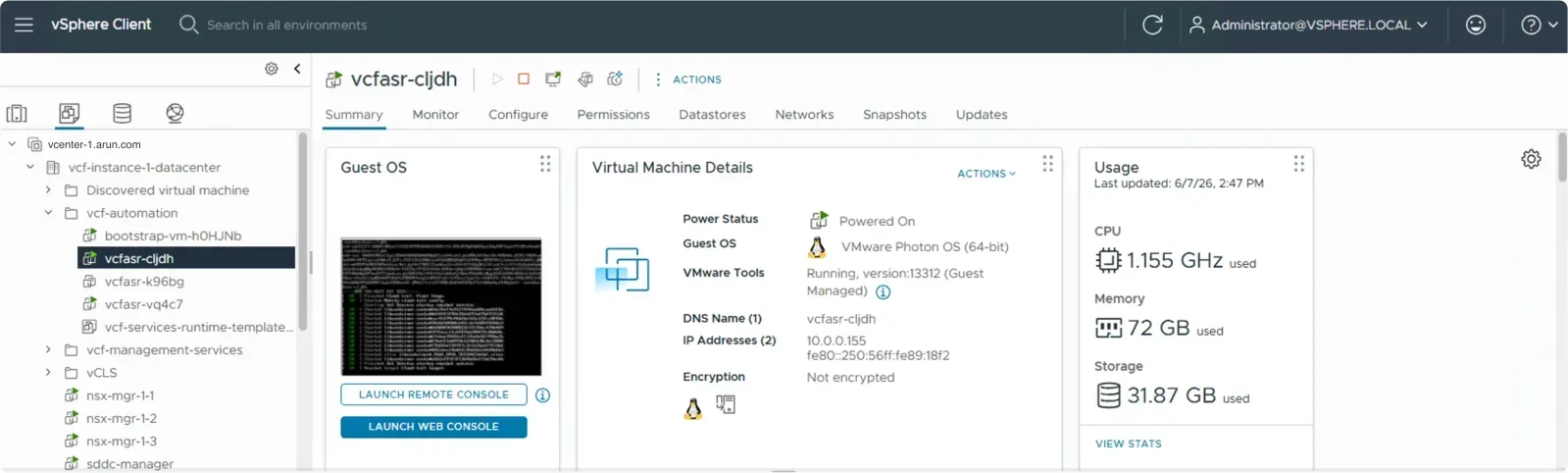 One of the new VCF Automation 9.1 nodes