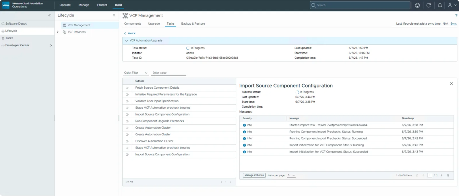 Import Source Component Configuration subtask