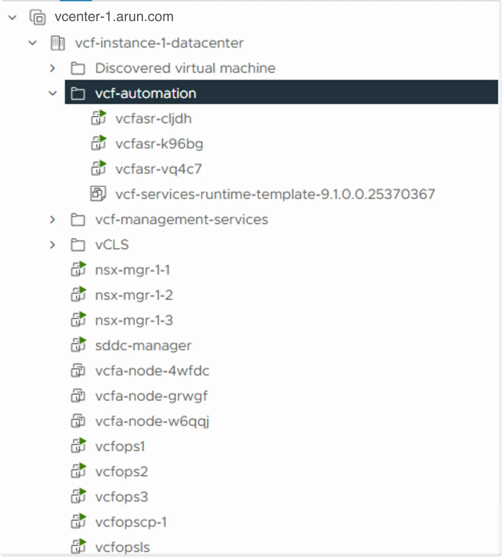 The vcf-automation folder after the upgrade