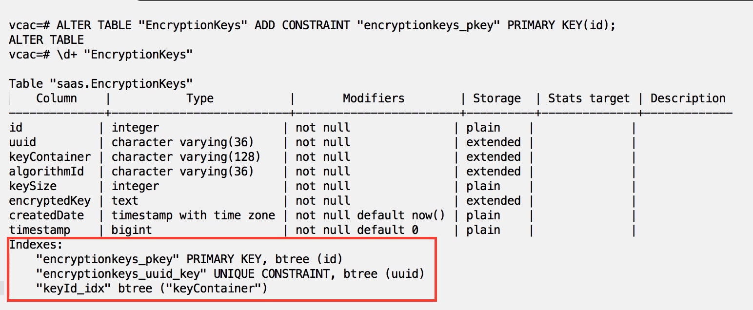 Fixed Primary Key screenshot. See Indexes section