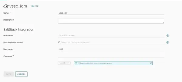 Validation of SaltStack endpoint fails when Running Environment "embedded-ABX-onprem" is chosen