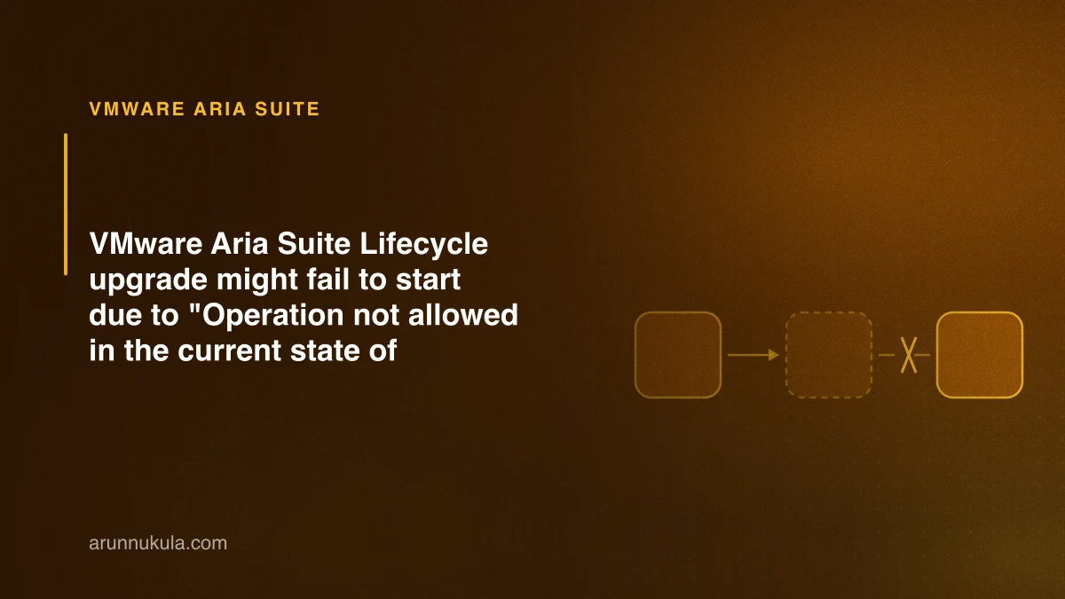 VMware Aria Suite Lifecycle upgrade might fail to start due to  "Operation not allowed in the current state of workflow" exception